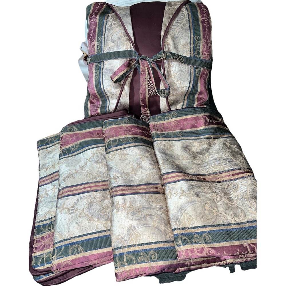Set Of 4  Croscill Dover Manor‎ Damask Stripe KING Shams Burgundy 1 Throw Pillow